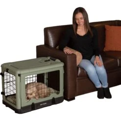 Pet Gear The Other Door Double Door Collapsible Wire Dog Crate & Plush Pad, Sage