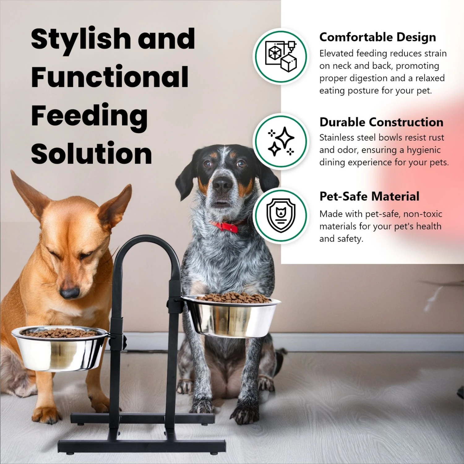 Iconic Pet U Design Adjustable Stainless Steel Pet Double Dog Bowl - Image 2
