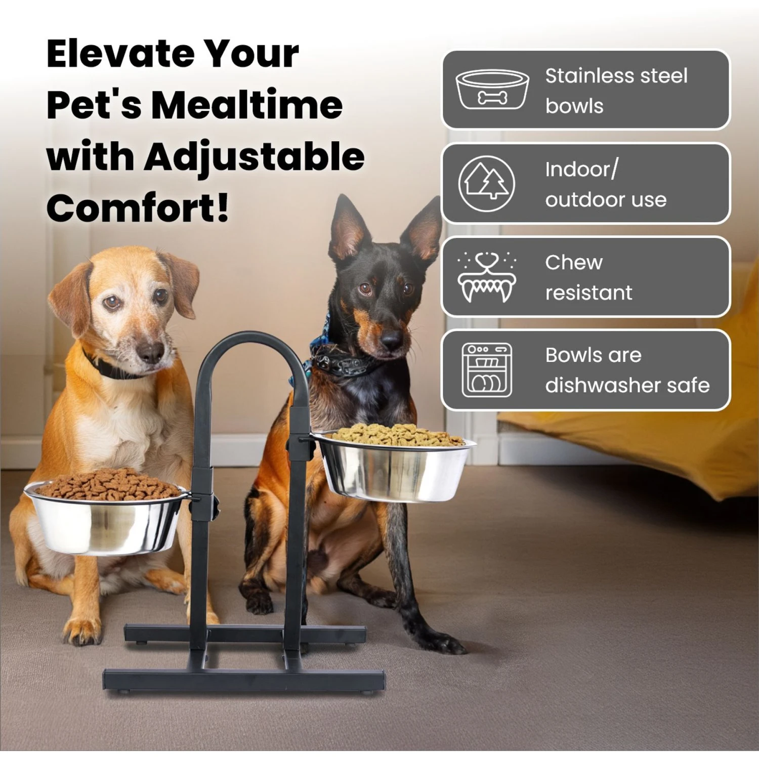 Iconic Pet U Design Adjustable Stainless Steel Pet Double Dog Bowl - Image 3