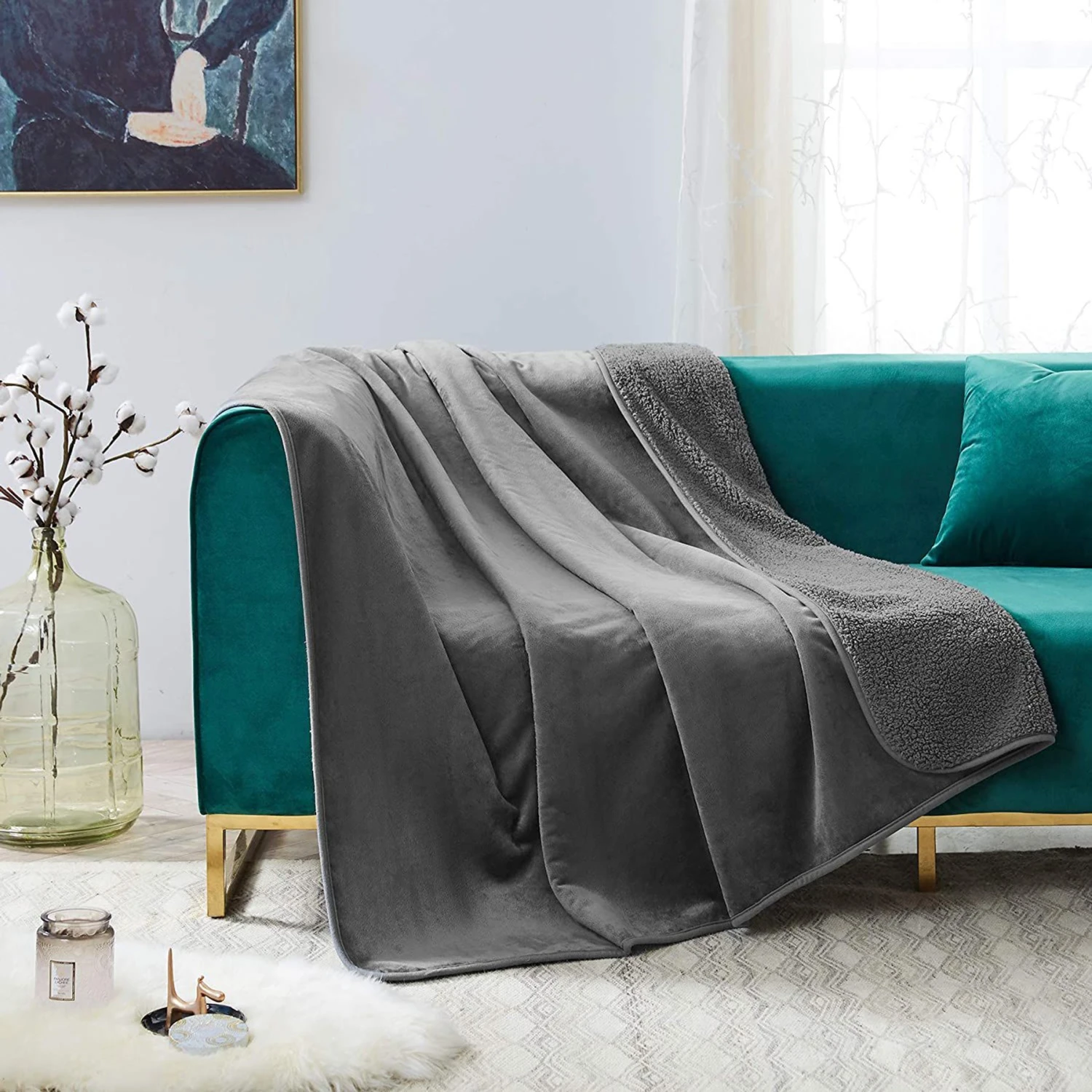 Allisandro Extra Soft Micro Fleece With Sherpa Triple Layer Tech Waterproof Cat & Dog Blanket, Dark Grey - Image 5