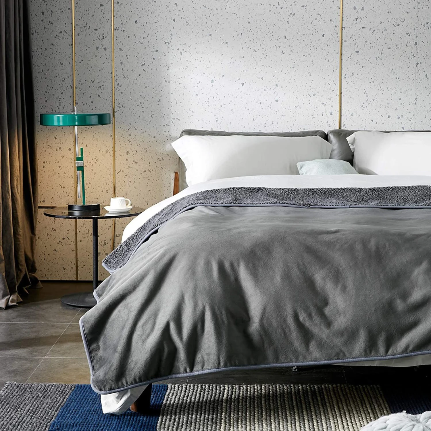 Allisandro Extra Soft Micro Fleece With Sherpa Triple Layer Tech Waterproof Cat & Dog Blanket, Dark Grey - Image 6