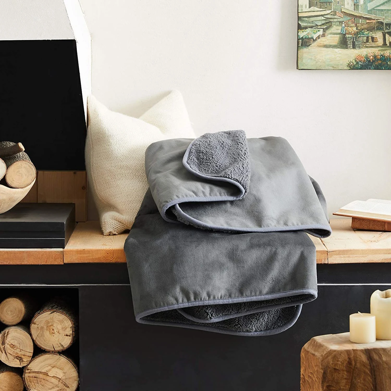 Allisandro Extra Soft Micro Fleece With Sherpa Triple Layer Tech Waterproof Cat & Dog Blanket, Dark Grey - Image 8