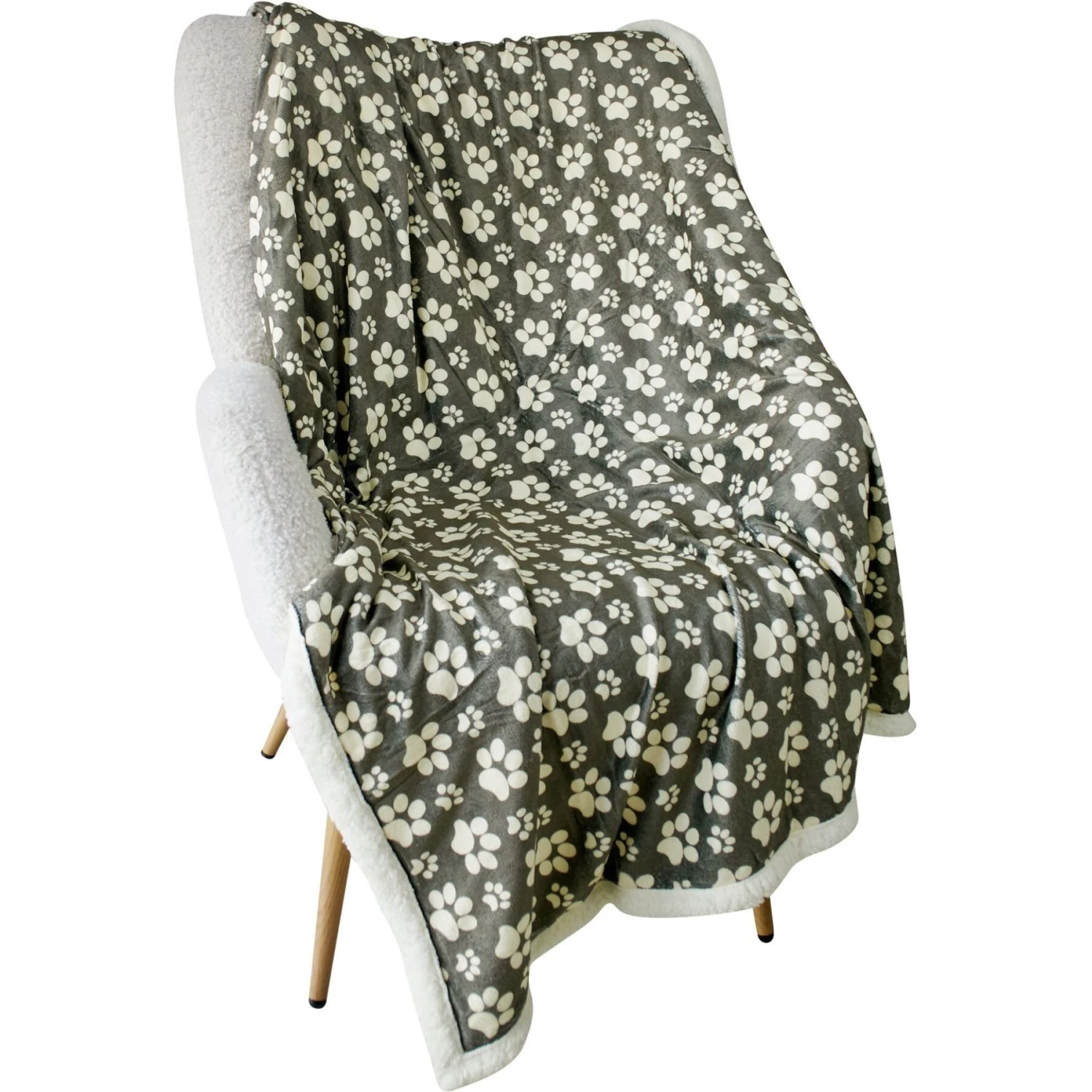 HappyCare Textiles Ultra Soft Cozy Flannel Paw Print Sherpa Cat & Dog Blanket, 50x60-in - Image 3