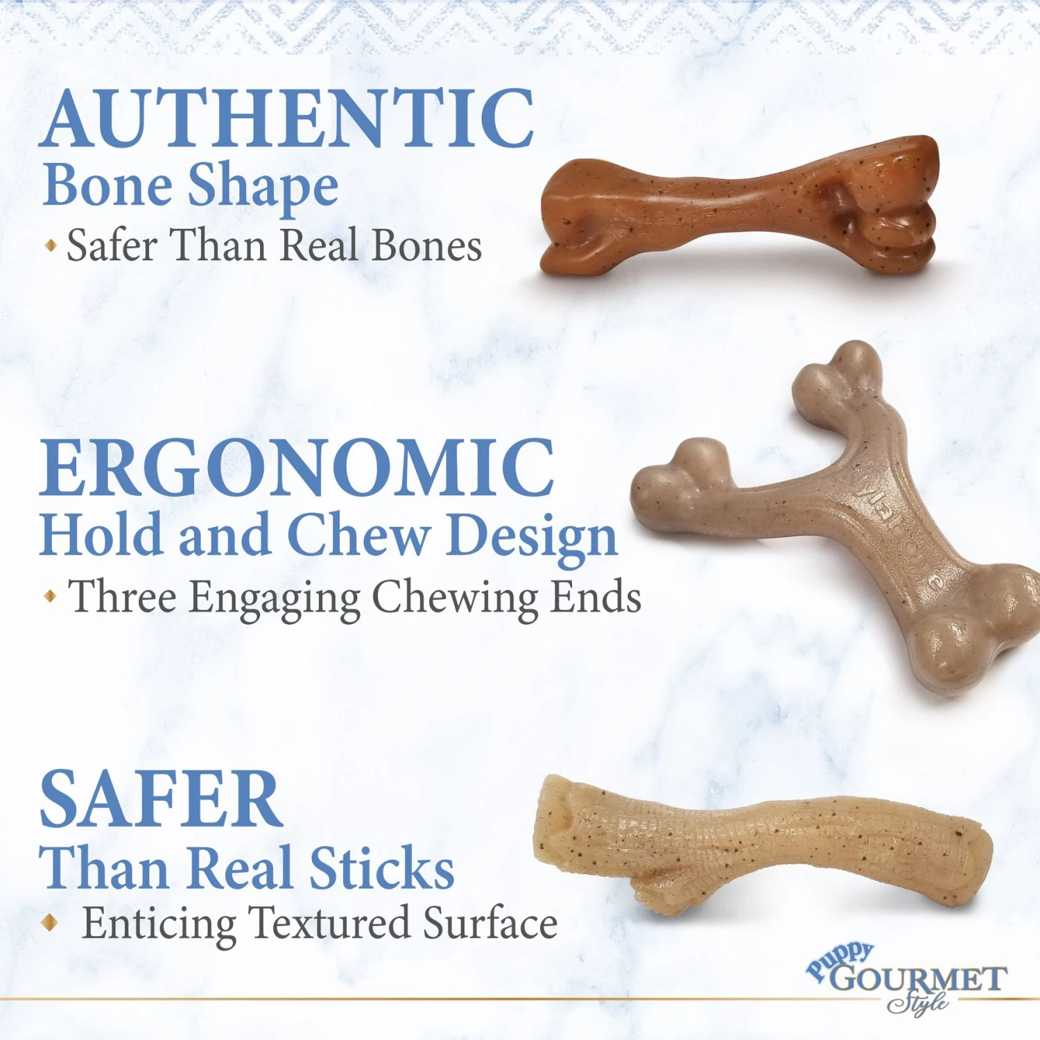 Nylabone Puppy Gourmet Style Strong Chew Dog Toys, Bacon, Chicken, Peanut Butter - Image 6