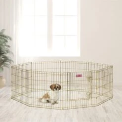 MidWest Wire Dog Exercise Pen With Step-Thru Door, Gold Zinc