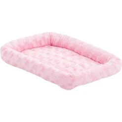 MidWest Quiet Time Fashion Plush Bolster Dog Crate Mat, Pink