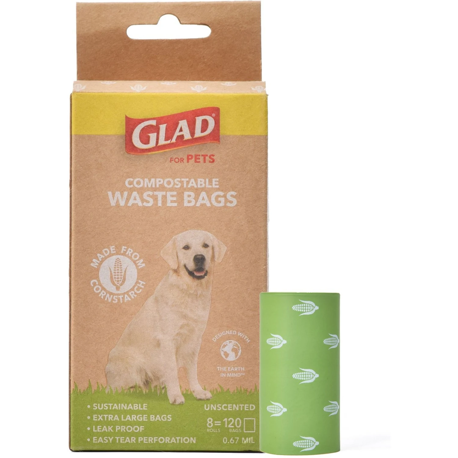 Glad For Pets Compostable Dog Waste Poop Bags, 120 Count
