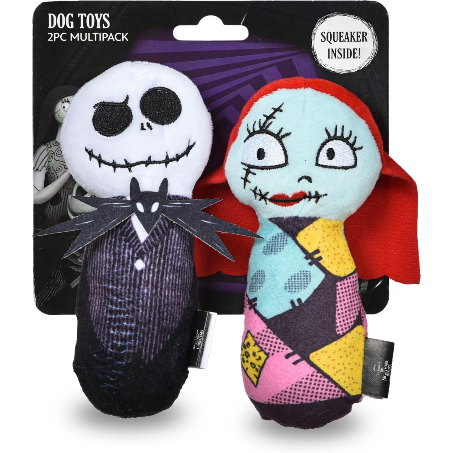 Fetch For Pets Disney Nightmare Before Christmas Halloween Jack And Sally Bobo Dog Plush Toy, 6-in, 2 Count
