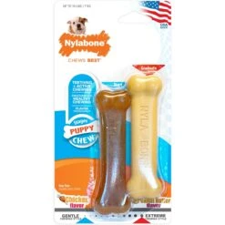 Nylabone Classic Puppy Chew Flavored Durable Dog Chew Toy Classic Bone Twin Pack Brown