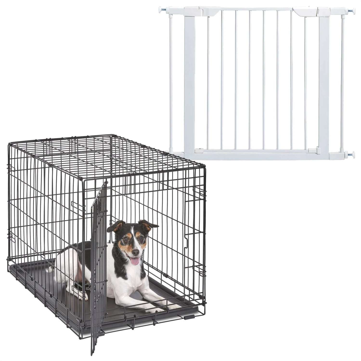 MidWest ICrate Fold & Carry Single Door Collapsible Wire Dog Crate & MidWest Steel Pet Gate