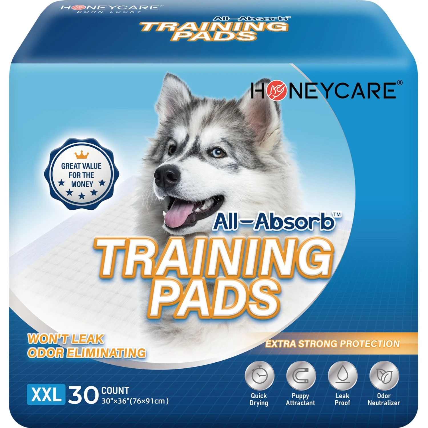 Honey Care All-Absorb Ultra Absorbent & Odor Eliminating Dog & Puppy Training Pads, 30-in X 36-in, 30 Count