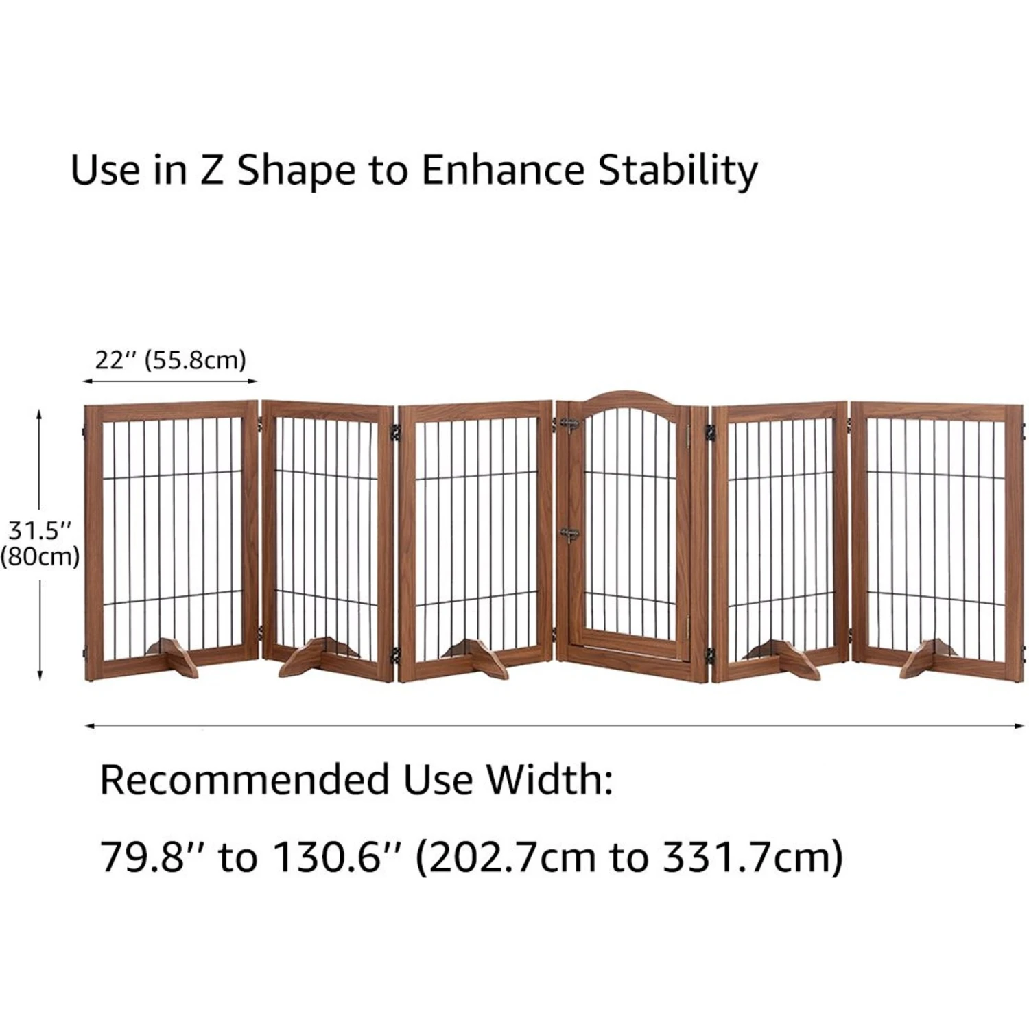 Unipaws 6 Panel Freestanding Wooden Wire Dog & Cat Gate, Walnut, Large - Image 4