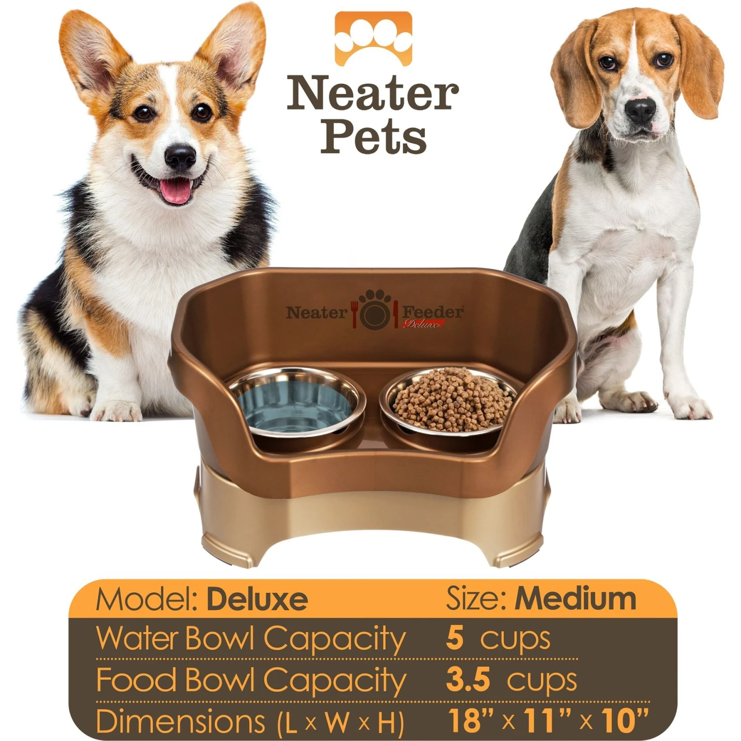 Neater Pets Neater Feeder Deluxe Elevated & Mess-Proof Dog Bowls, Bronze - Image 4