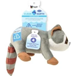 Spunky Pup Clean Earth Plush Raccoon Dog Toy, Gray, Small