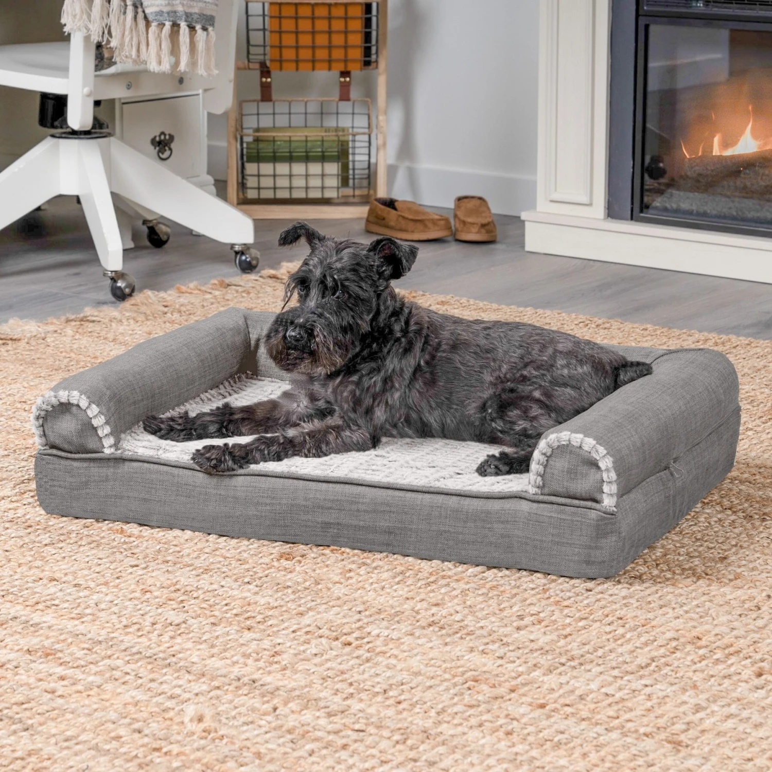 FurHaven Luxe Fur & Performance Linen Orthopedic Cat & Dog Bed With Removable Cover