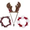Frisco Jingle Bells Dog & Cat Holiday Collar With Bells, 1 Count & Frisco Holiday Antler Headband & Bell Collar Dog & Cat Costume